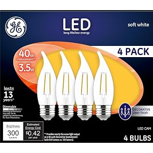 GE LED Light Bulbs 40 Watt Soft White Decorative Bulbs Clear Medium Base 4 Pack
