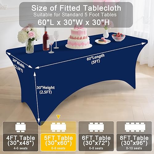 Miniatura 52 de Smiry Paquete de 2 manteles de elastano de 6 pies, elásticos ajustables, lavables y sin arrugas, rectangulares para mesa de patio, para exteriores,