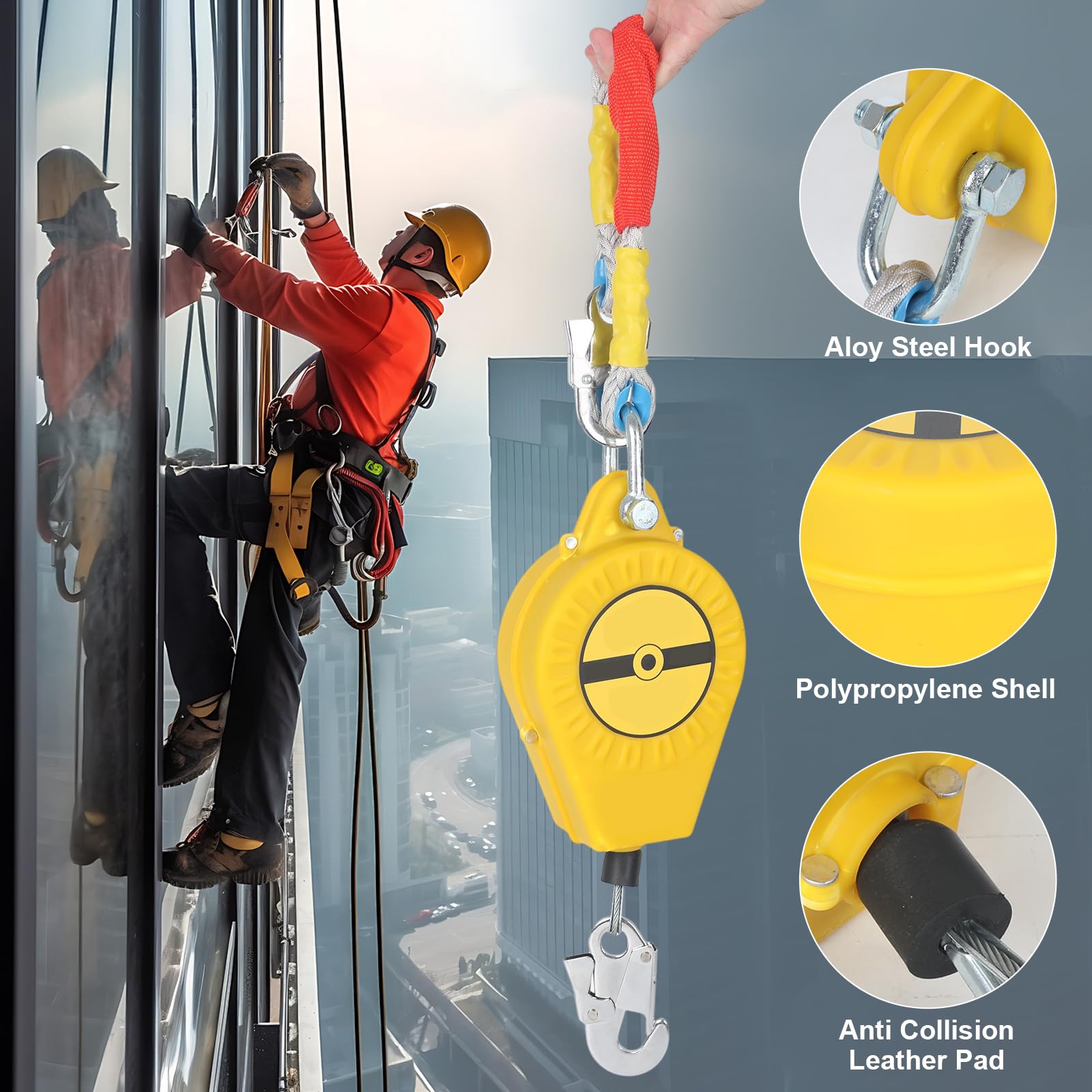Línea de vida autorretráctil, 10 m de carga, 150 kg de alta altitud, con estructura de doble bloqueo, cordón retráctil portátil, para construcción aérea, mantenimiento eléctrico