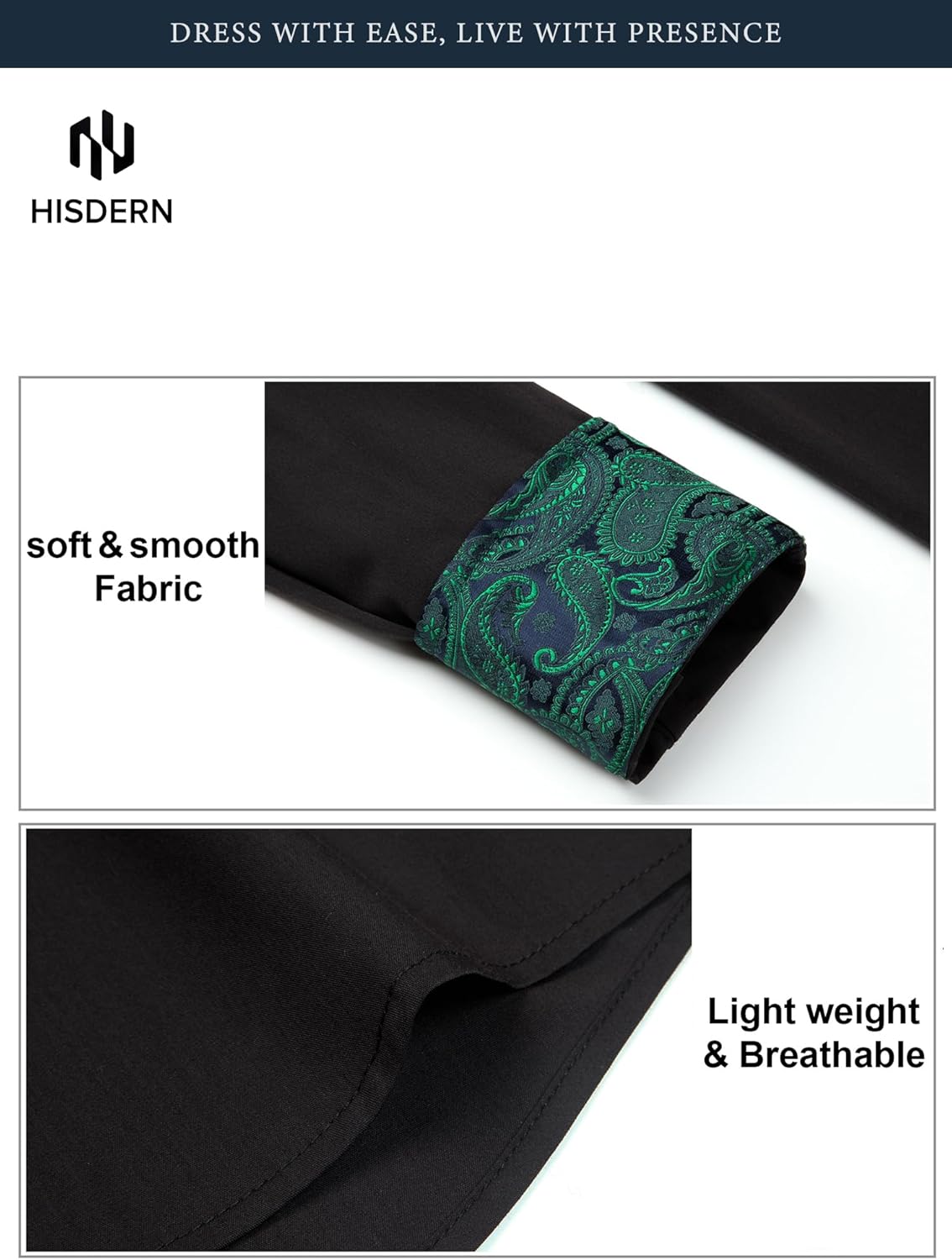 HISDERN Mens Dress Shirts Long Sleeve Button Down Casual Shirts for Men Inner Contrast Formal Business Tuxedo Wedding Shirt - Image 3