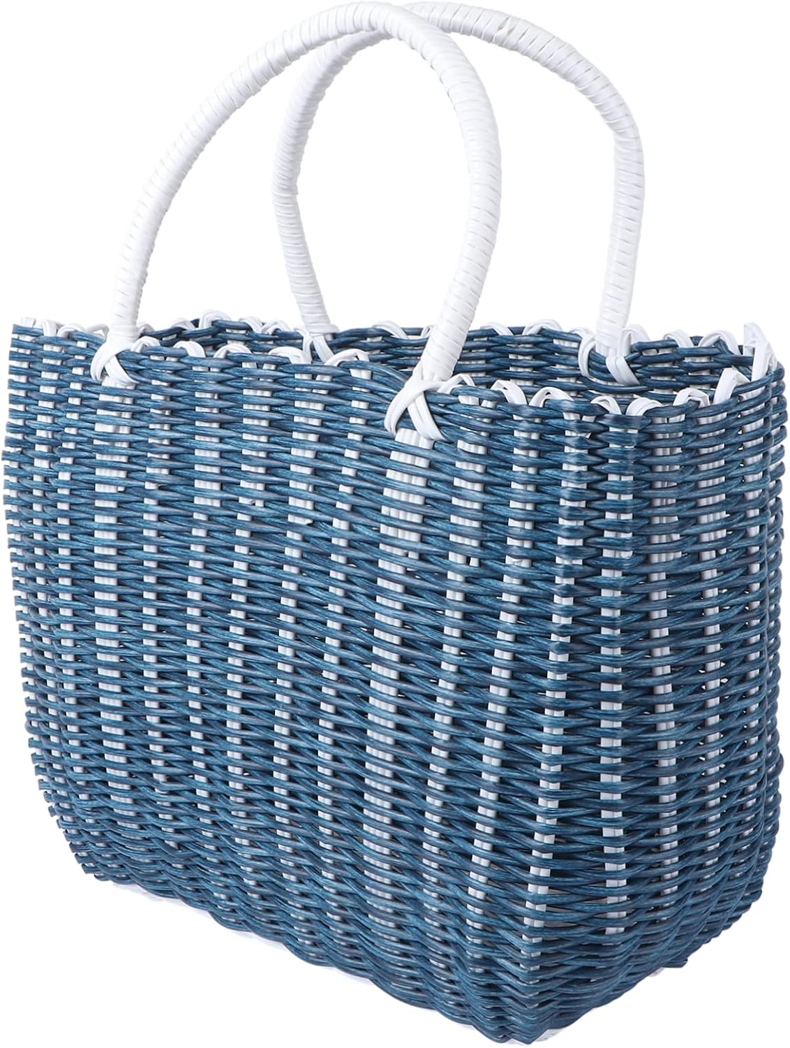 Plastic Woven Storage Basket Handle Multi-Functional Shopping and Organizer Basket for Home Kitchen and Picnic Lightweight and Sturdy Plastic for Groceries