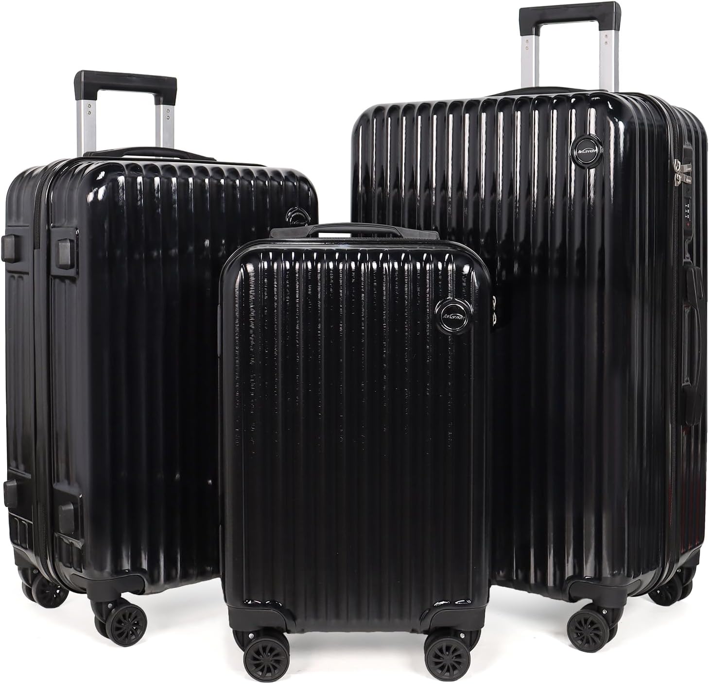 3-Piece Hardside Luggage Set, ABS+PC Spinner Suitcase with Anti-Burst Zipper & Built-in Lock, 20/24/28 Inch (black)