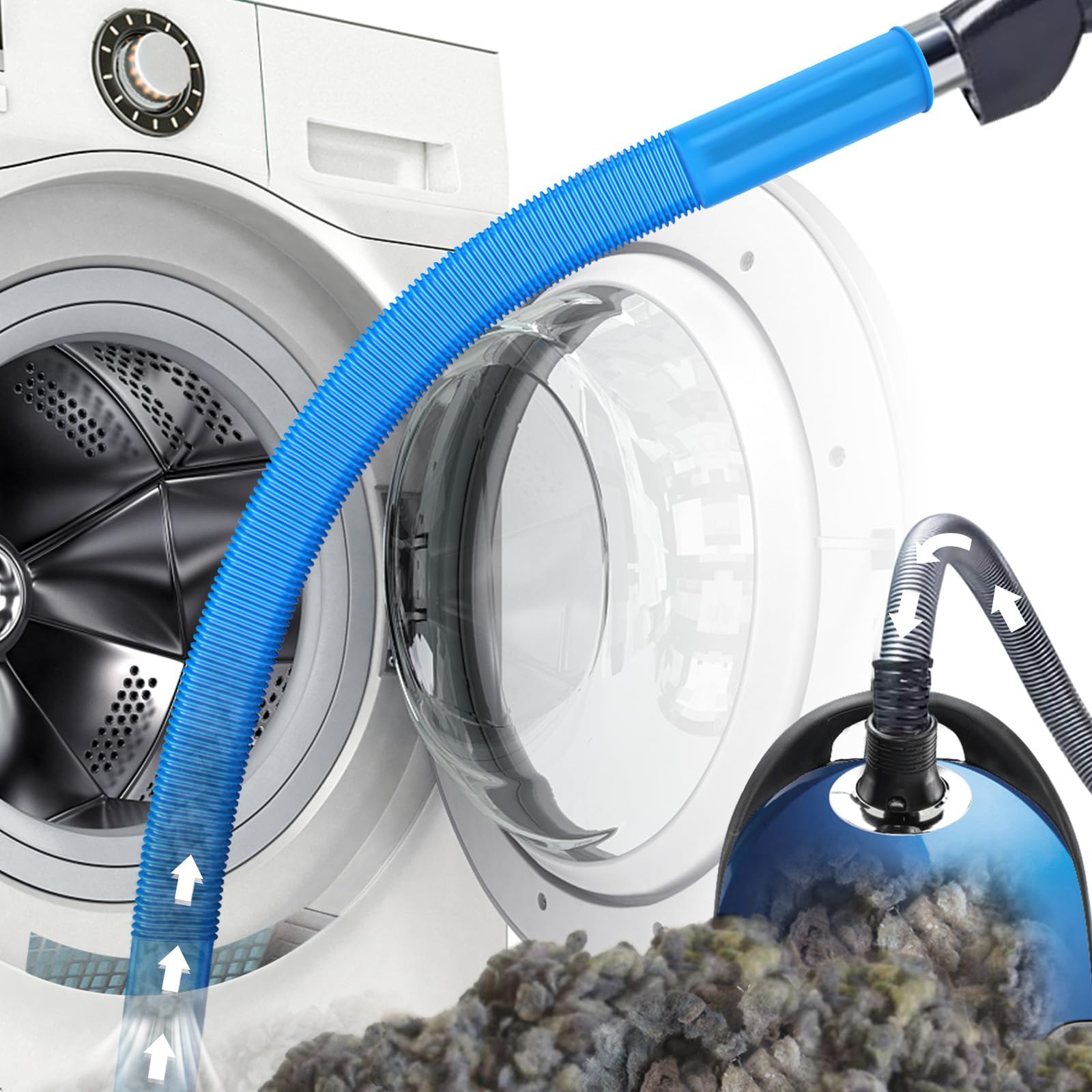 Dryer Vent Cleaner Kit, Dryer Lint Vacuum Attachment Compatible with Most Vacuum Cleaner, Dryer Vent Cleaning Tool Vacuum Hose with Universal Connector, 31 Inch, Blue