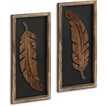 Putuo Decor Feather Wooden Wall Art Set, Rustic Framed Black Background Panels, Carved Look Plume Silhouette Vertical Decor for Living Room Bedroom Entryway Office Farmhouse Boho