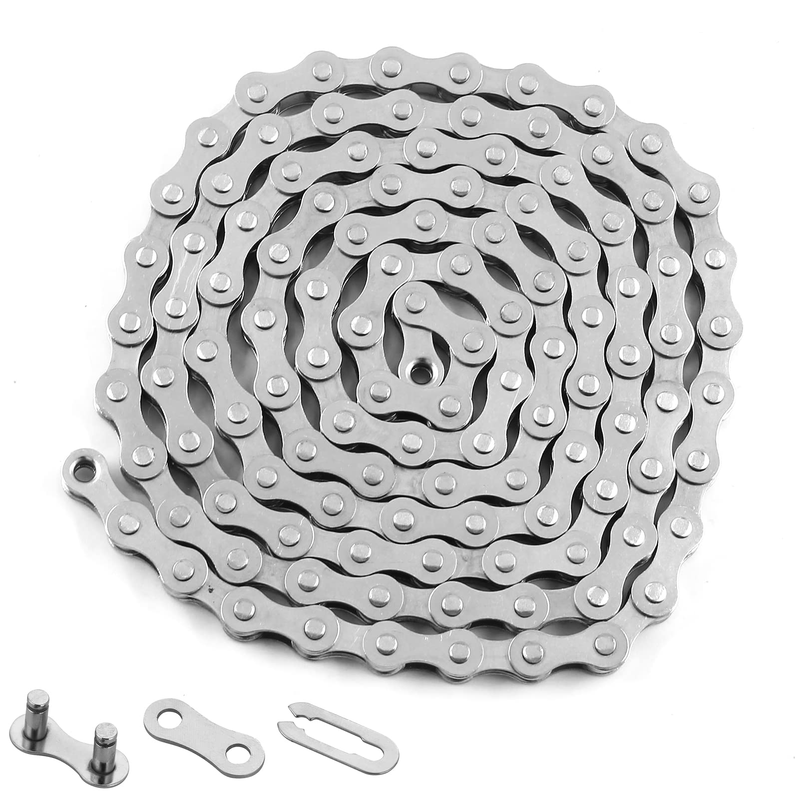 Waziaqoc Single Speed Bike Chain 1/2" x 1/8" Inch 114 Links, Carbon Steel Bicycle Chain 1 Speed
