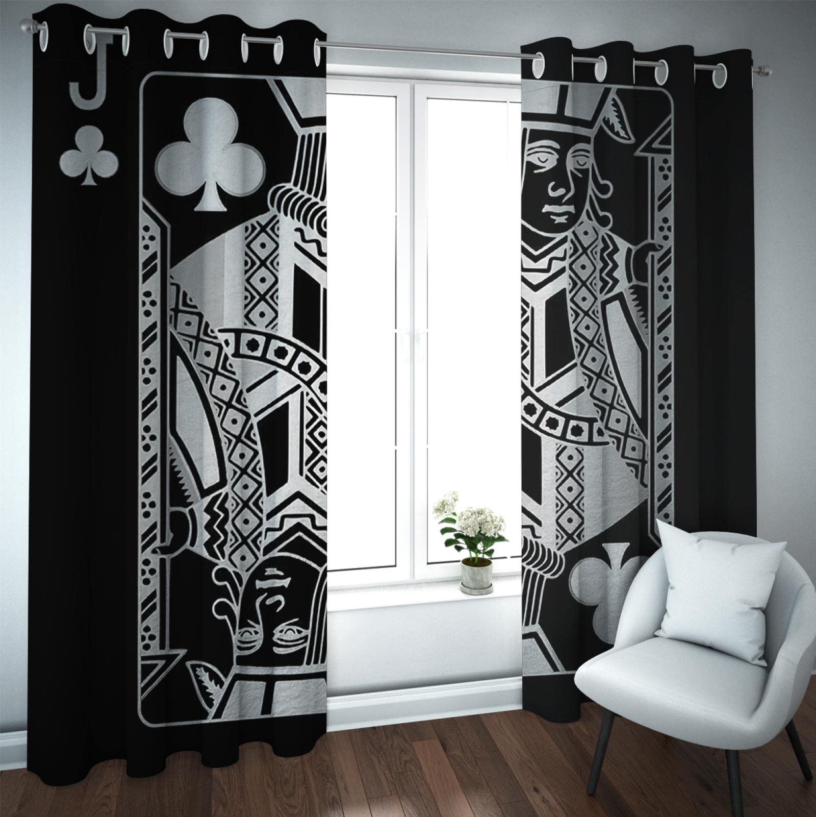 Gaming Card Black Blackout Curtains Set of 2 Thermal Insulated Curtain with Black Coating Total Light Blocking Curtains 2 Drapes W66xL72
