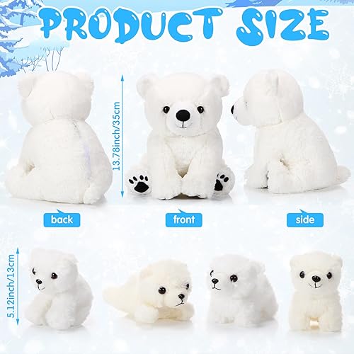 Miniatura 2 de Leitee 5 piezas de oso polar de peluche con bebés en el interior de invierno, gran oso polar blanco con 4 peluches de bebé en el vientre, regalos