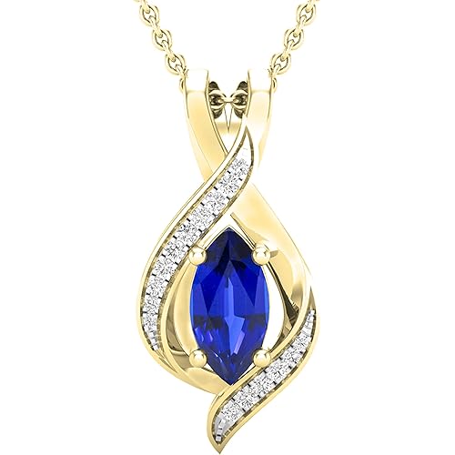 Dazzlingrock Collection 10X5mm Marquise Lab Created Gemstone & Round Natural White Diamond Womens Infinity Pendant (Gold Chain Included), 10K Solid Gold