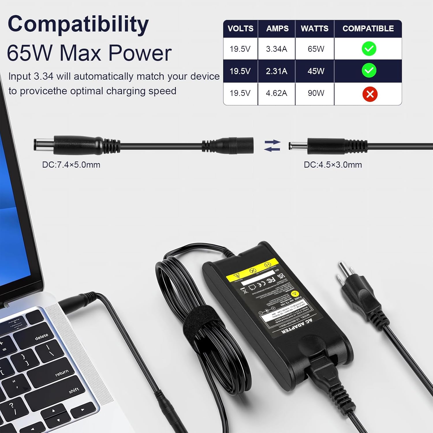AC Adapter For Dell XPS 18 1820 W01A002 All-in-One Desktop 65W Charger Cord - Foto 4