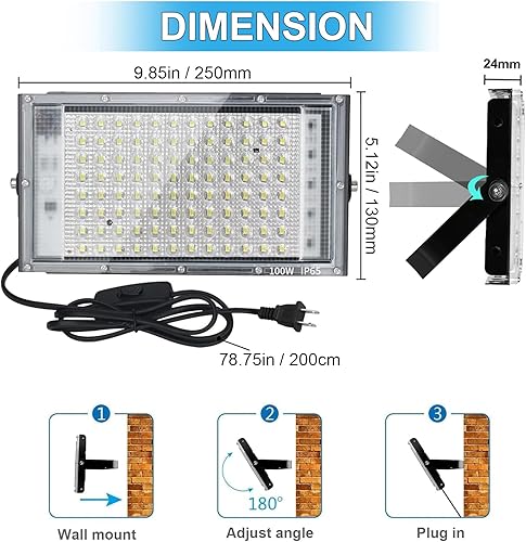 Miniatura 5 de 100W LED Outdoor Flood Light, 2 Pack 8000LM Plug in Flood Light Outdoor, IP66 Waterproof Exterior Security Lights, 6500K Daylight White Super Bright