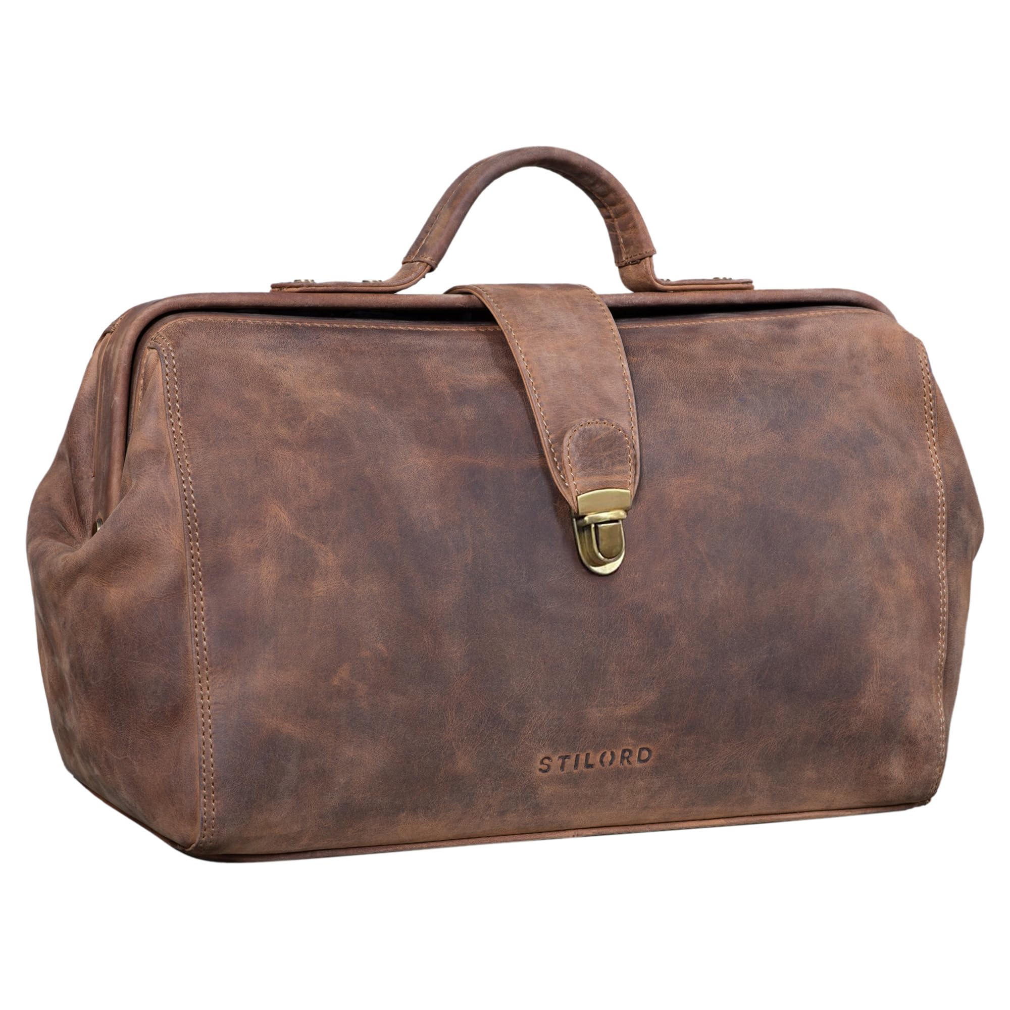 STILORD "Percy" Borsa da Medico in Pelle Vintage Cartella Dottore Valigetta da Medico Borsa da Lavoro Borsetta da casa in Vera Pelle Colore:marrone medio