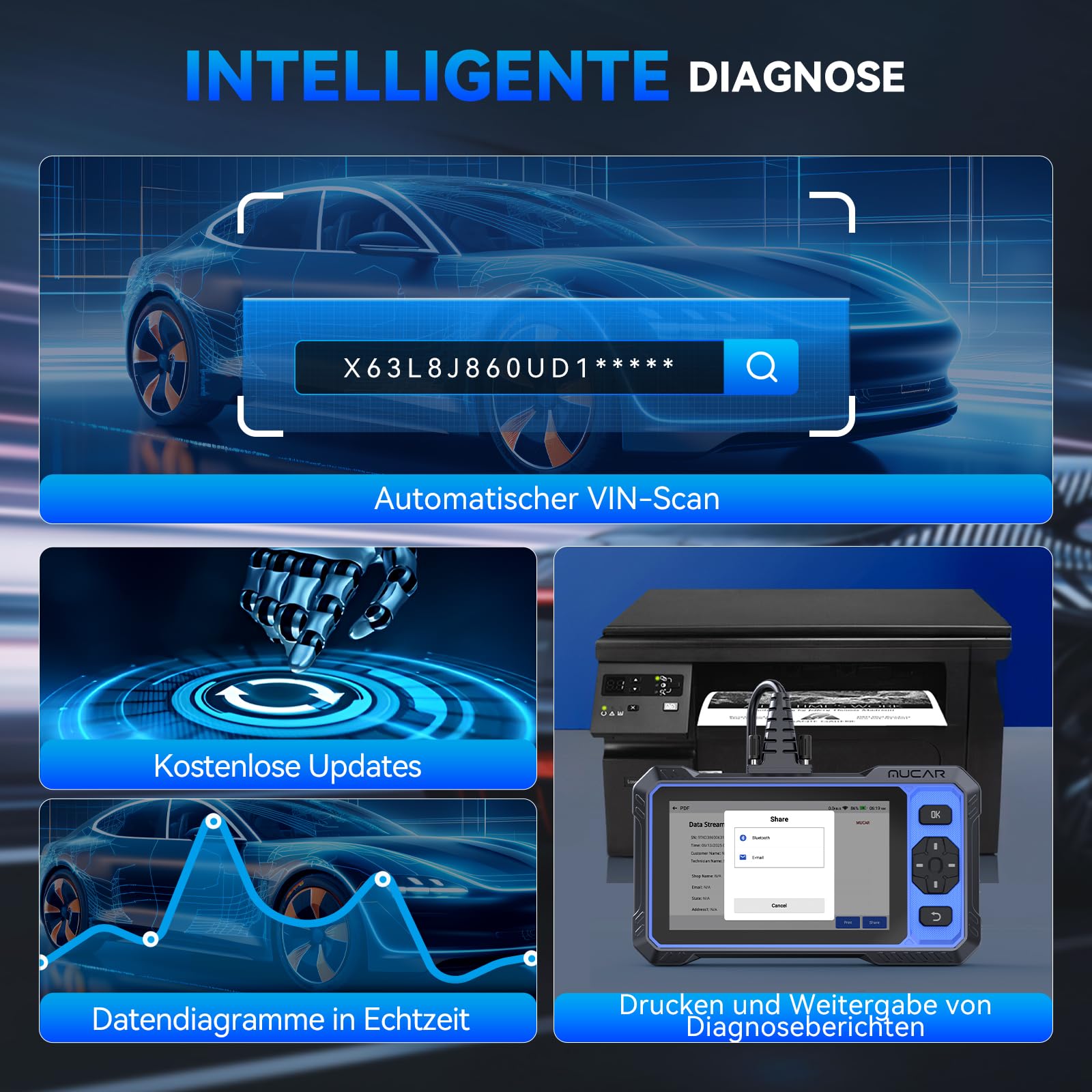 OBD2 Diagnosegerät, MUCAR 682 Diagnosegerät Auto Mit Volle Systemdiagnose Und 20 Reset-Funktion, Auto Diagnosegerät Für Aktives Testen, CANFD-Protokoll, Kostenlos Aktualisieren