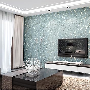 KeTian Modern Minimalist 3D Rose Flower Non-Woven Deep Embossed Textured Living Room Bedroom Wallpaper Roll Light Blue 0.53m (1.73' W) x 10m(32.8'L)5.3m2 (57 sq.ft)