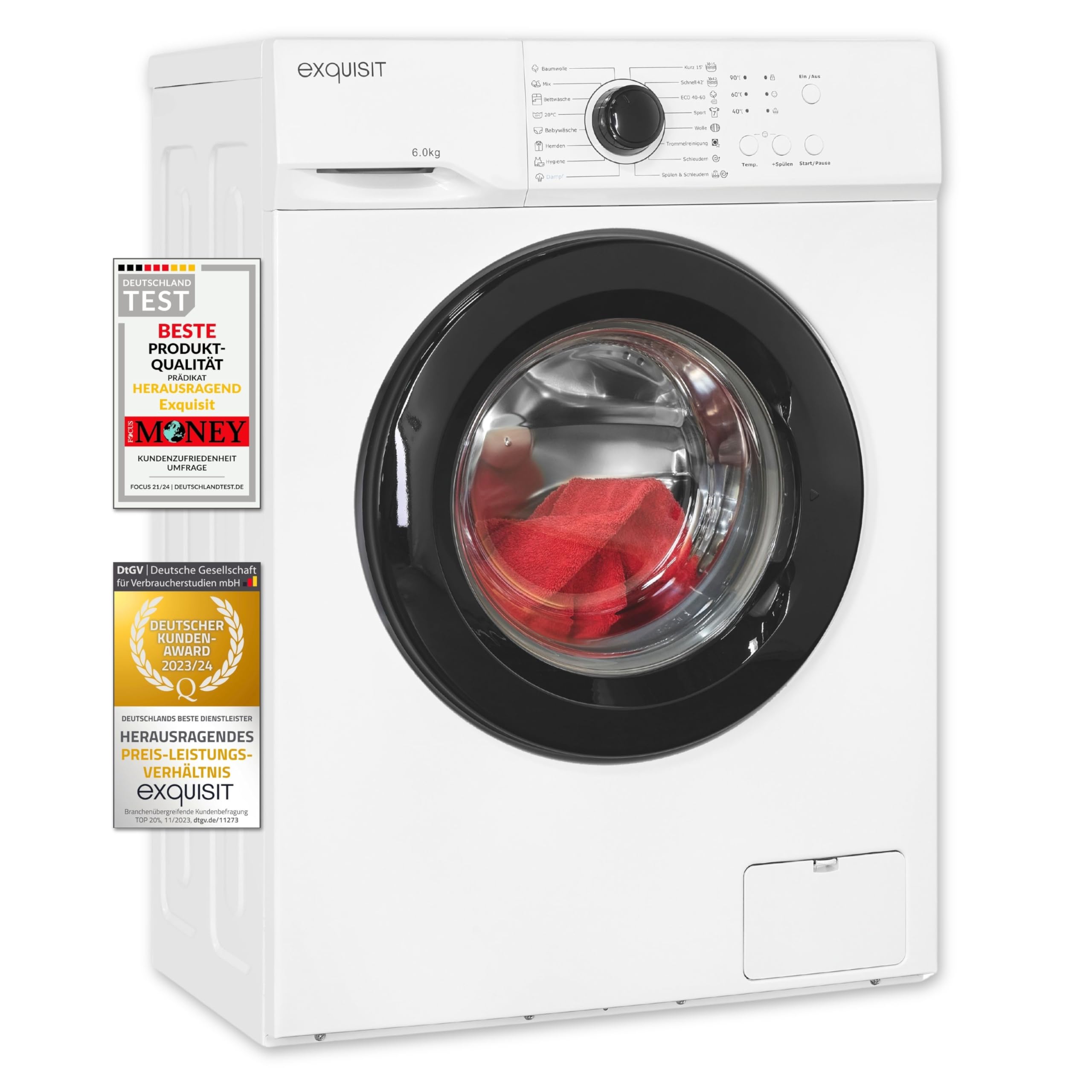 Exquisit Waschmaschine WA6110-020A Weiss - 6 kg - Energieklasse A | Frontlader mit 1000 U/min, 16 Programmen inkl. Kurzprogramm, AquaStop und integrierter Kindersicherung für den Haushalt