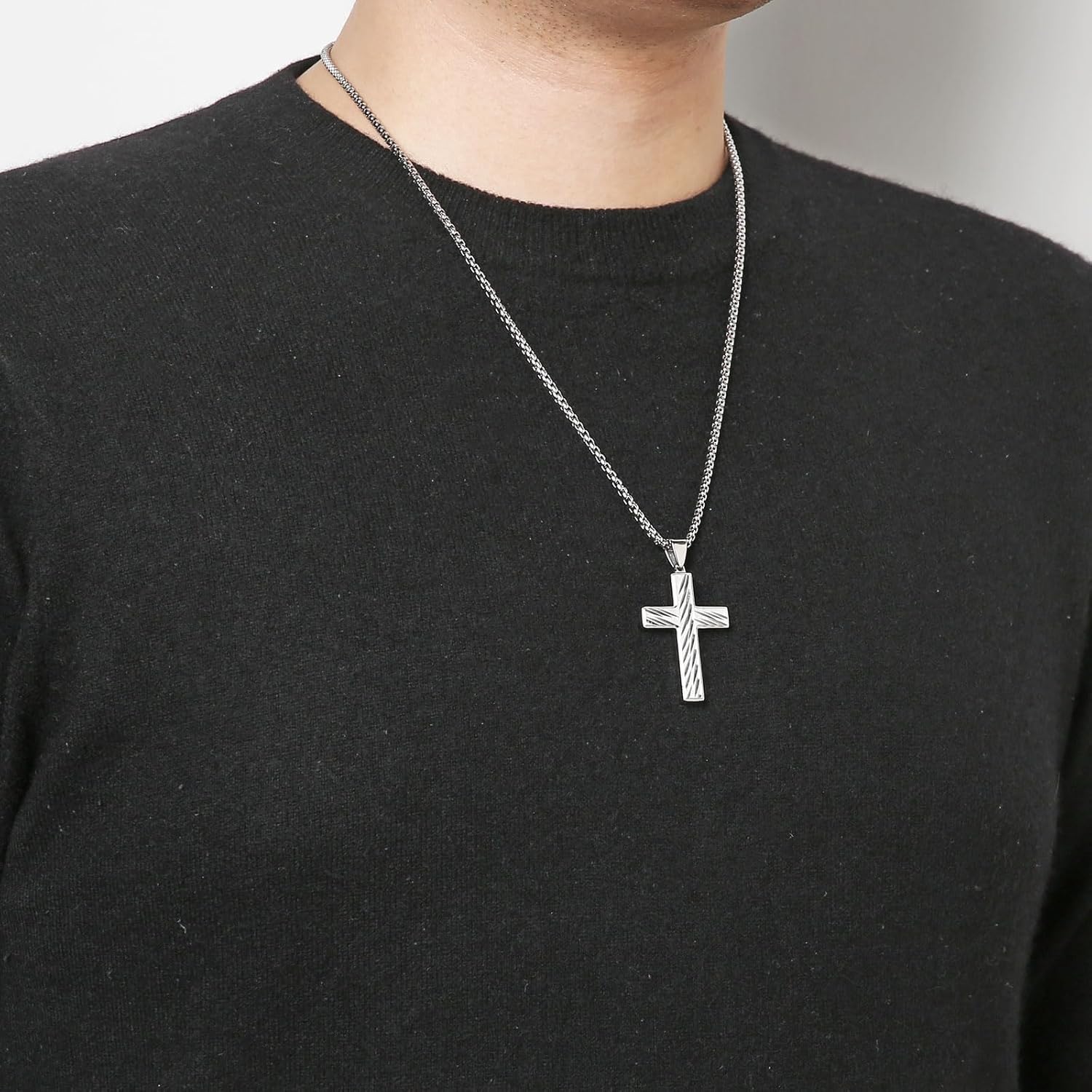 HZMAN Cross Necklace for Men Women High Polished Stainless Steel Scarred Small Cross Pendant Christian Faith Jewelry Gift - Image 2