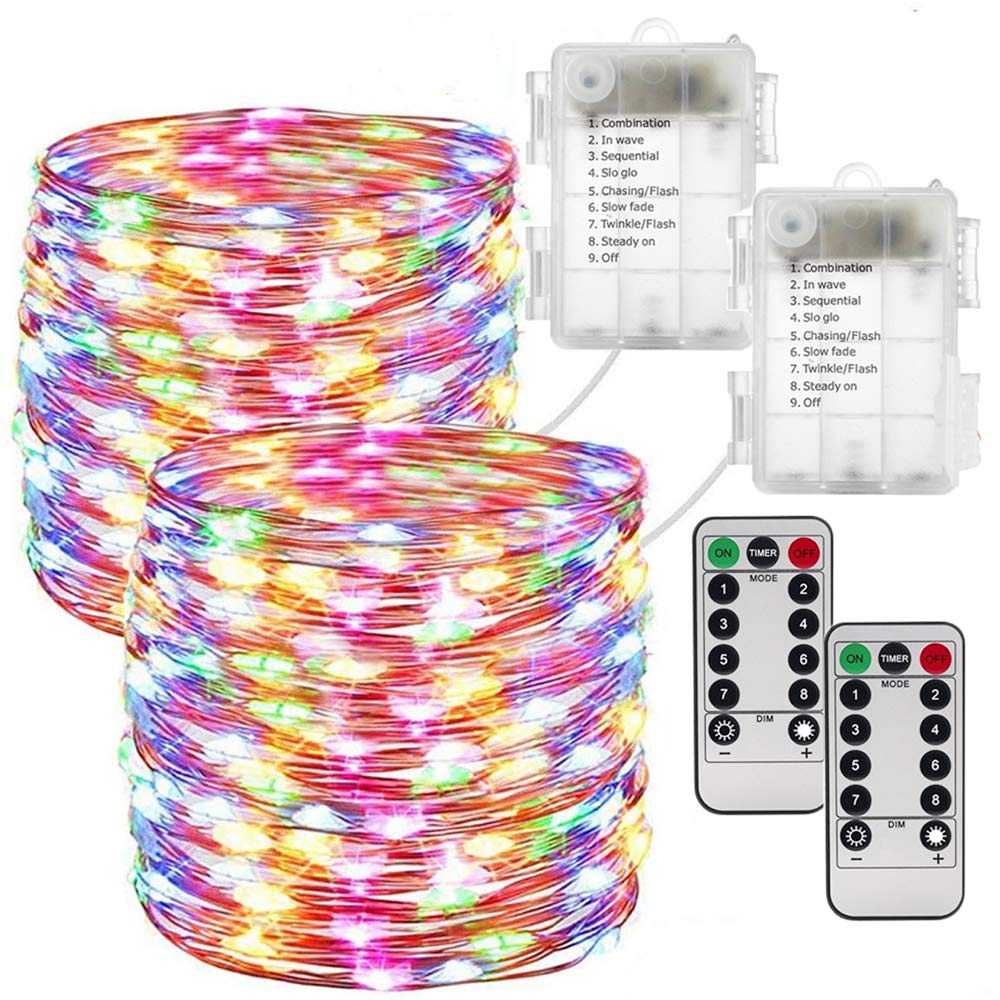 AILUZE Fairy Lights String 10M 100LED, Battery Powered Copper Wire Lights for Indoor/Outdoor/Christmas/Wedding/Garden etc. 2 Pack (Multicolour)