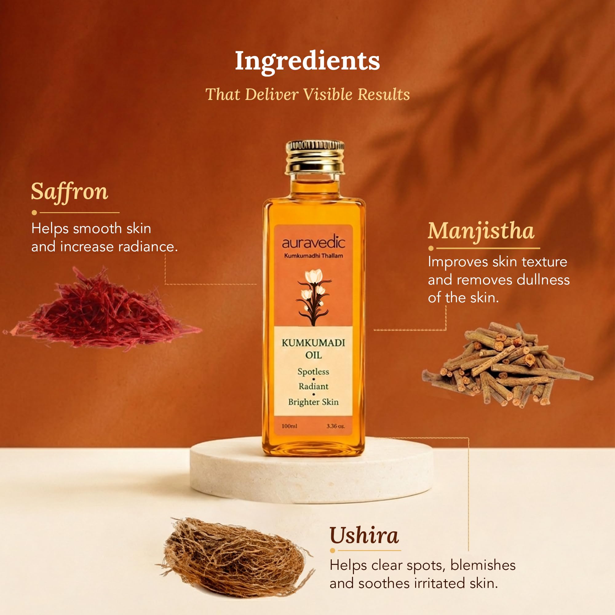 Auravedic Kumkumadi Öl für das Gesicht mit Safran | Ayurvedisches Glanzöl für dunkle Flecken, stumpfe und ungleichmäßige Haut | Leichtes feuchtigkeitsspendendes Nachtgesichtsöl für strahlend glatte