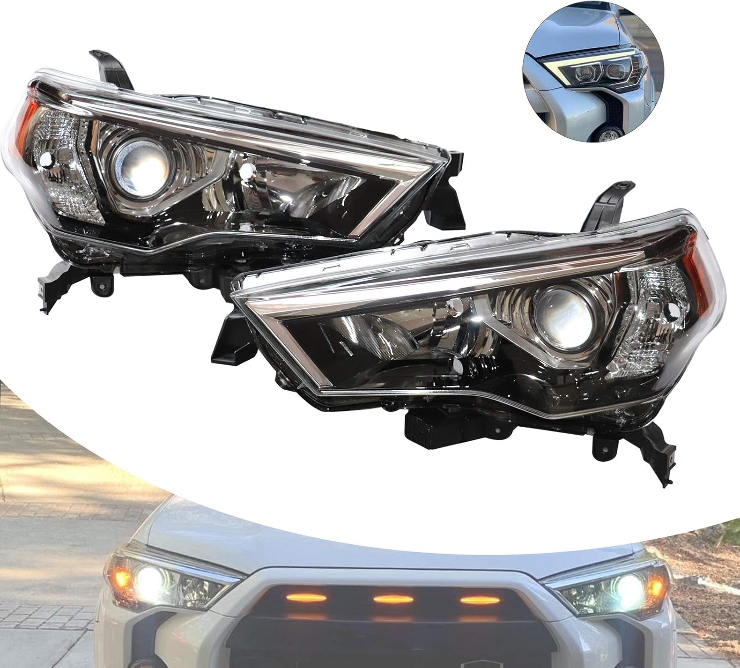 LYNICESHOP Front Headlight, Clear Headlight for Toyota 4Runner 2014-2020 Halogen Headlights, Assembly Replacement Factory Headlamp (Driver + Passenger Side)