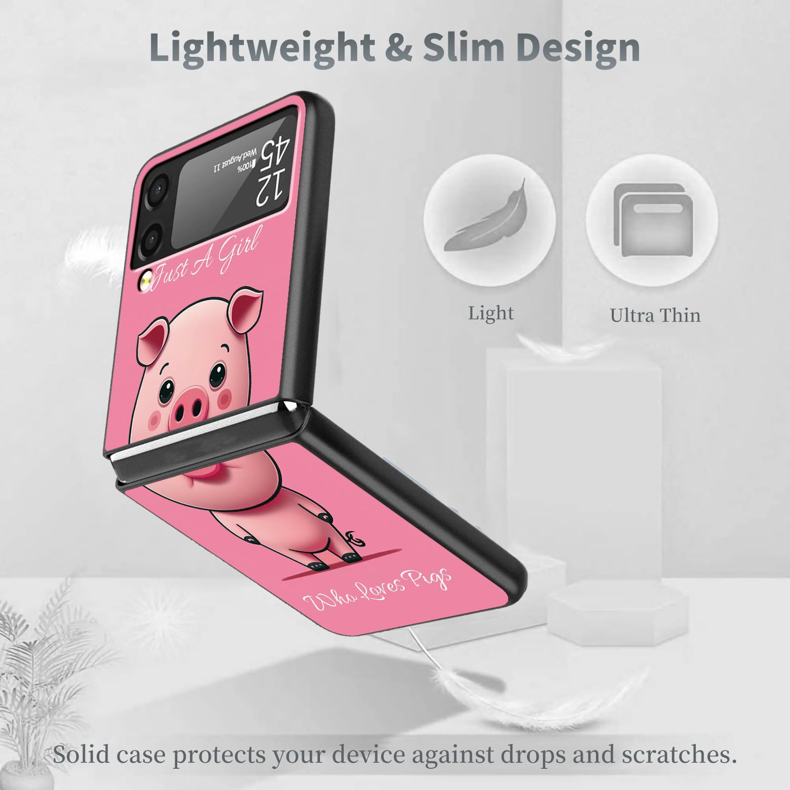 Love Pig for Samsung Galaxy Z Flip 4 5G Case, Slim Galaxy Z Flip 4 Phone Case for Men/Women, Hard PC Shookproof Wireless Charging Cover for Samsung Z Flip4 2022
