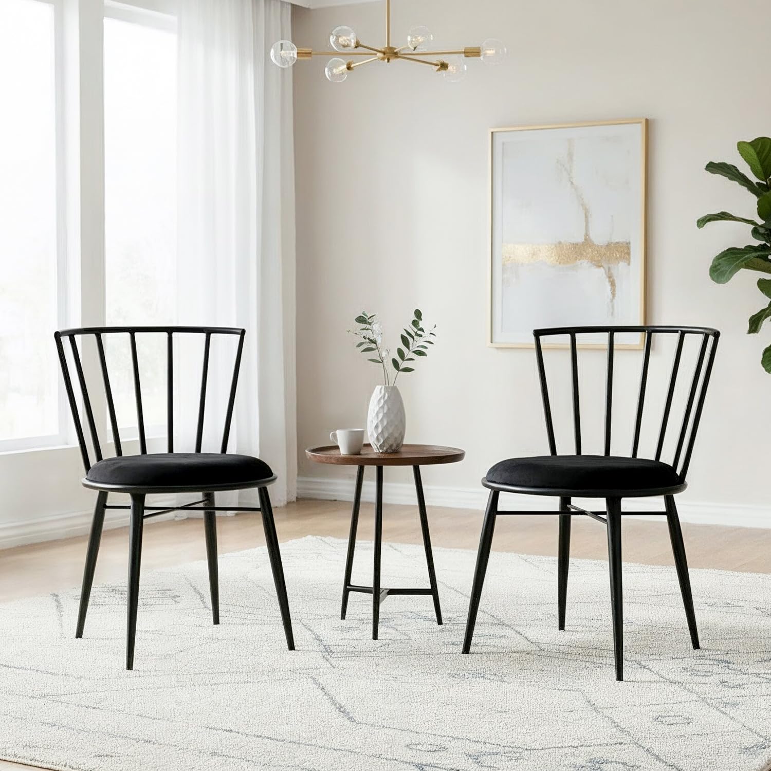 Amazon Brand- Solimo Iron Chair with Cushioned Seat | Comfortable & Plush Seating | Rustic Finish | Durable Metal Frame | Ideal for Living Room, Dining & Bedroom | Set of 2 | Black-image-1