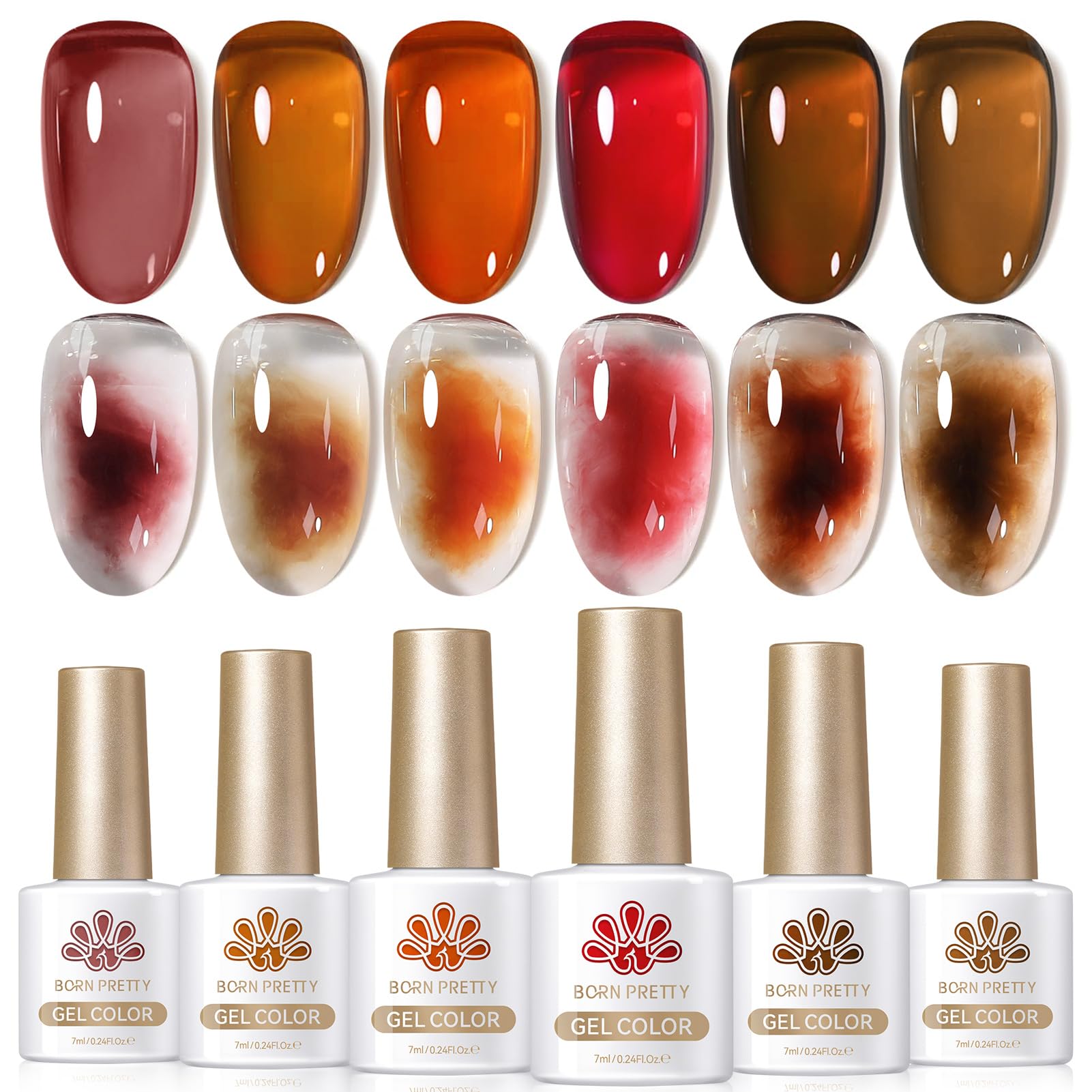 Born Pretty Jelly Gel Polish Fall Winter Amber Brown Orange Red Pumpkin | Halloween Transparent Blooming Marble Effect for Salon Manicure and Nail Art DIY at Home,Long-Lasting,Easy&Smooth to Apply
