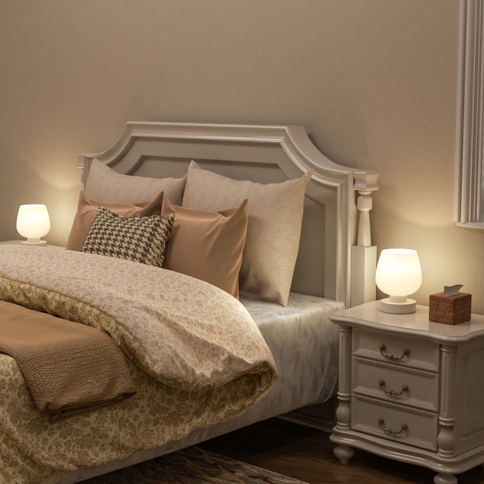 Touch Nachttischlampe 2er Set - Kleine Nachttischlampe für Schlafzimmer Wohnzimmer Nachttische, Schreibtischlampe mit weißem Glasschirm für kleine Räume, 3-Wege-Dimmbar, LED-Glühbirnen, Geschenke
