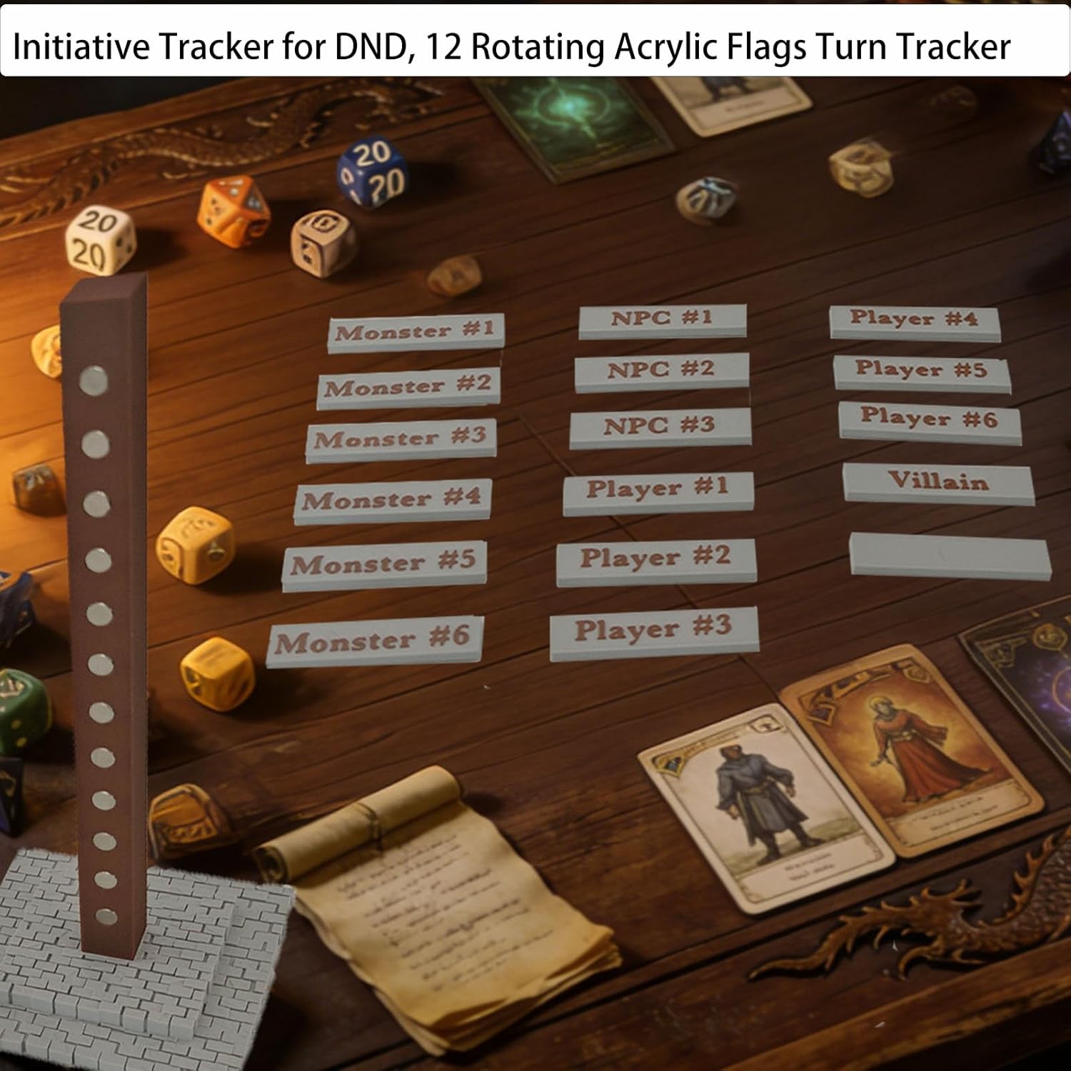 DND Initiative Tracker –The Battle Beacon Magnetic Turn Order Tower for DND– Acrylic Combat Stand with 12 Reusable – Tabletop RPG, for Pathfinder & DM Tools