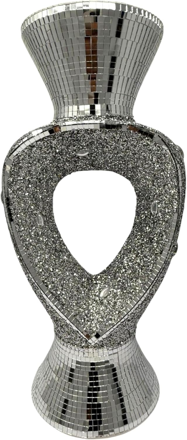 Crushed Diamond Crystal Sparkly Silver Chrome Flower Vase, Crushed Mirrored Home Table Glitter Centerpiece Ornament for Living Room Décor – 40cm Tall