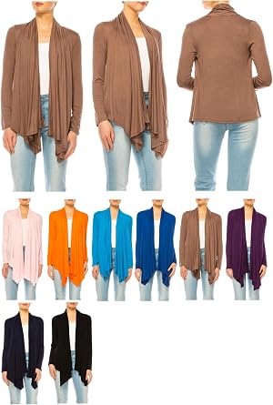 Women's Asymmetric Hem Cardigan with Draped Neck and Open Front