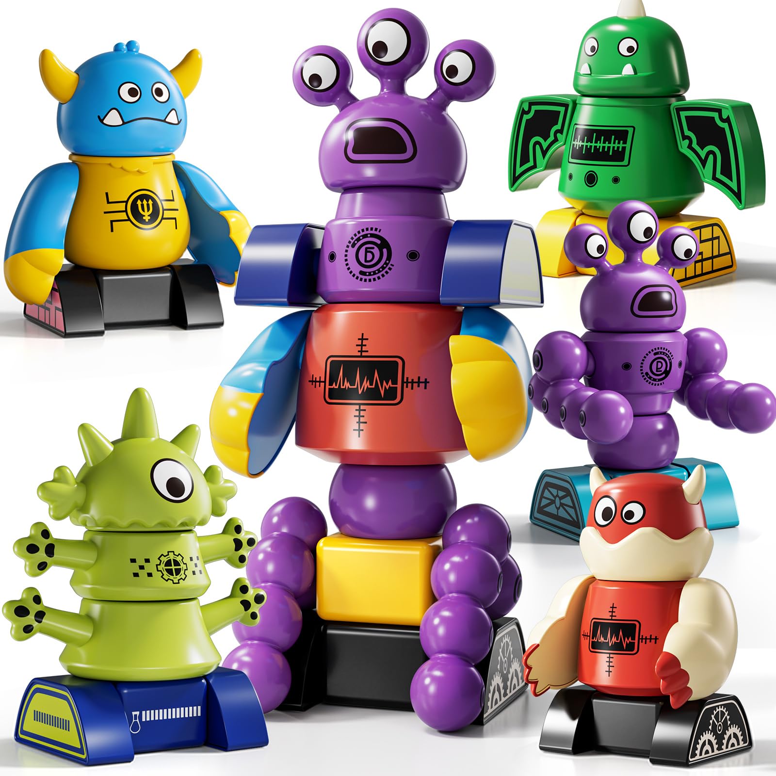 DULONIME Magnets Robot Building Toys for Kids Ages 3-5 4-8, 36 PCS Monsters Robot Building Blocks Set with Storage Box, Imaginative Learning Christmas Birthday Gifts Toys for Boys Girl Ages 2-12