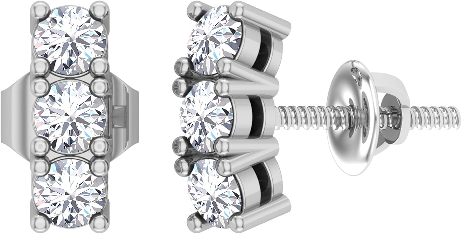 Dazzlingrock Collection Round Gemstone or Diamond 3 Stone Stud Earrings for Her in 925 Sterling Silver