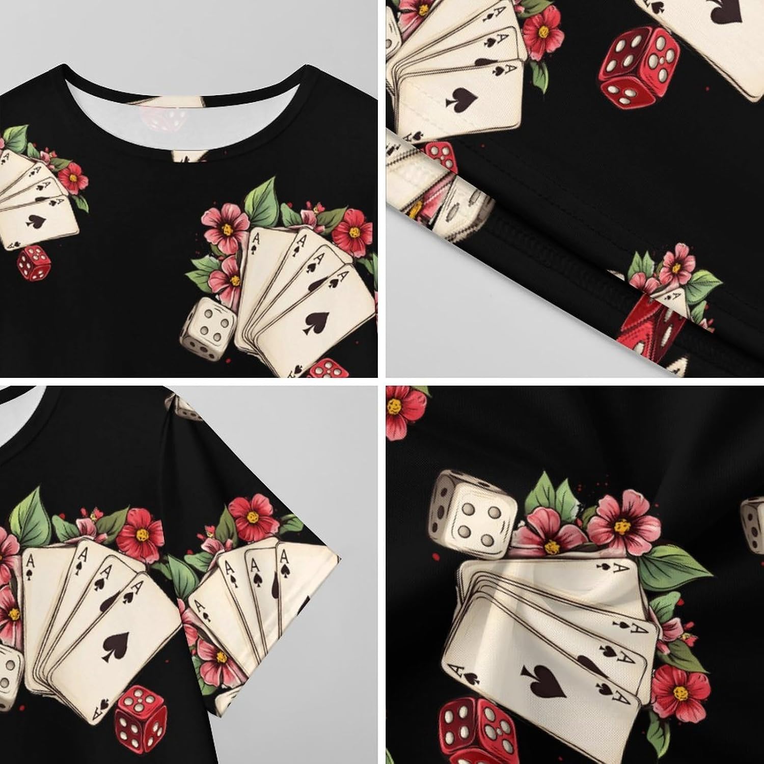 Funny Aces Flower Womens Nightgown Short Sleeve Sleepshirts Loungewear
