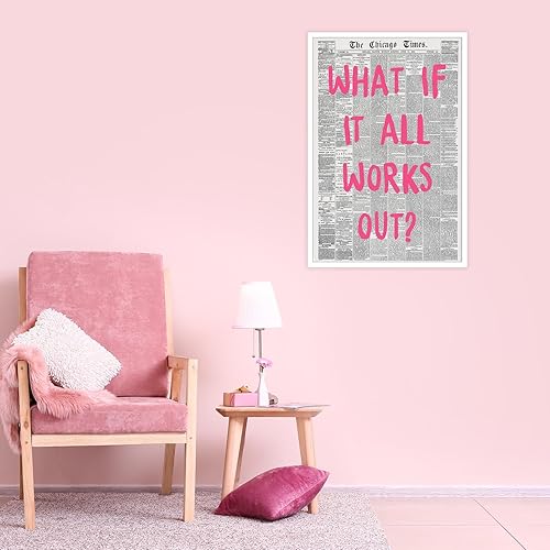 Miniatura 6 de Liyark Lienzo decorativo retro de moda para pared, texto en inglés "What If All Works Out", cita de afirmación positiva, fuente rosa, decoración