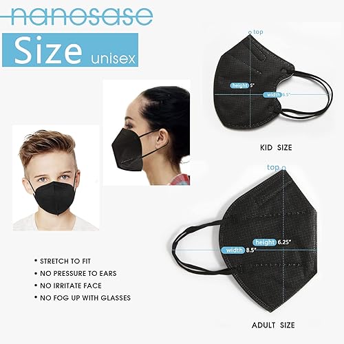 Miniatura 3 de Nanosase KN95 - Mascarillas para adultos, 5 capas, envueltas individualmente (10 máscaras negras para adultos)