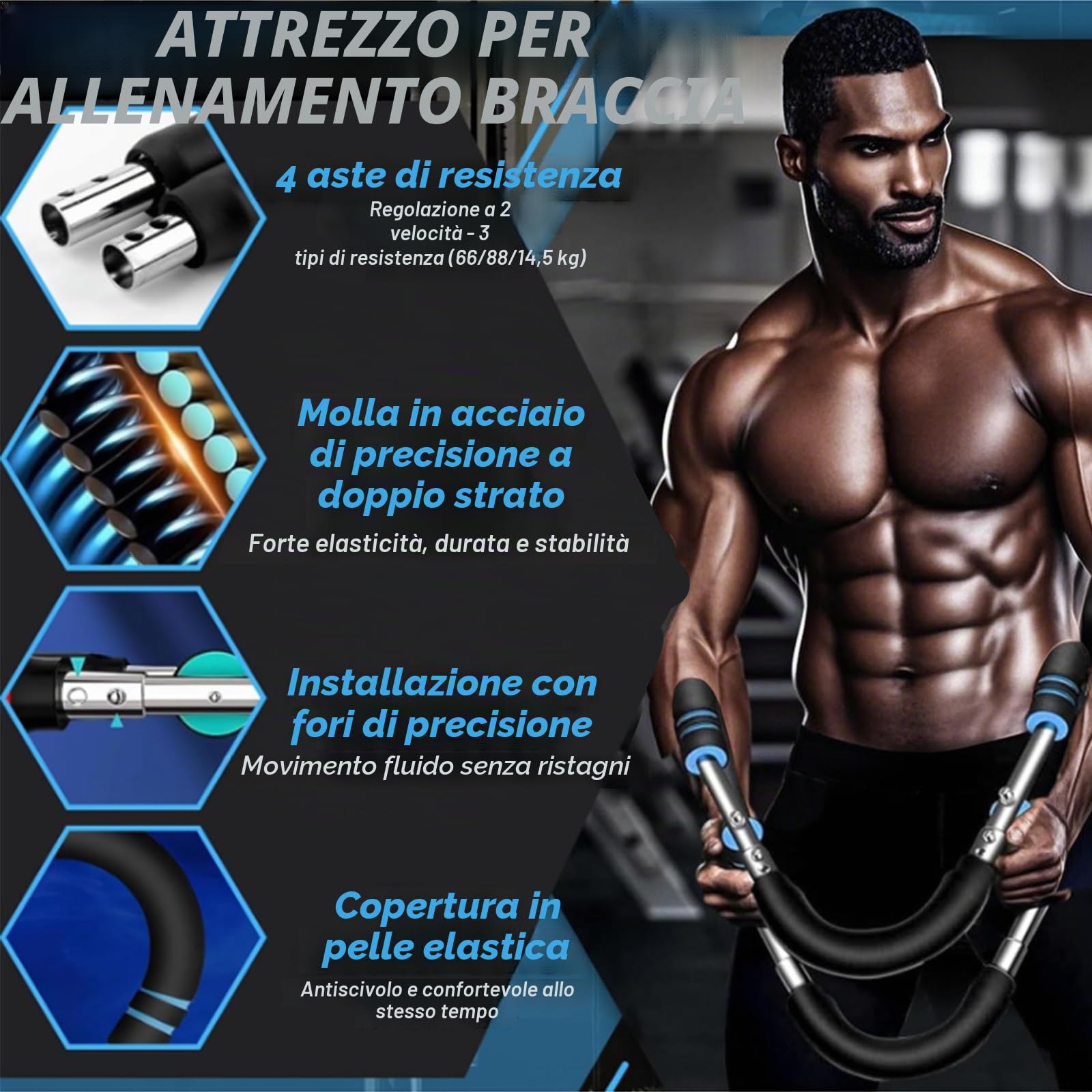 Twister Arm Trainer - Attrezzo per Allenare Braccia e Pettorali a Casa con 3 Livelli di Resistenza 20/30/40kg - Attrezzo Fitness Portatile per Avambracci, Spalle, Schiena e Addominali
