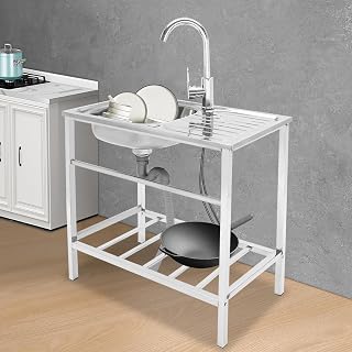 Fregadero de cocina de acero inoxidable con armario inferior, fregadero comercial, fregadero de cocina, armario independiente con grifo, para exterior, interior, restaurante, 75 x 40 x 76 cm