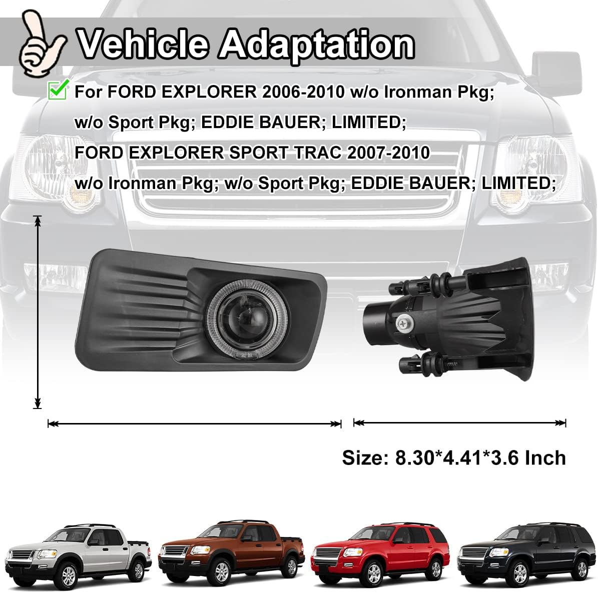 Nixon Offroad Fog Light Set for 06-10 Ford Explorer & 07-10 Ford Explorer Sport Trac w/Bulbs, Fog Light Assembly, Fog Lamp Replacement Clear Lens w/o Ironman & Sport Pkg, Eddie Bauer, Limited