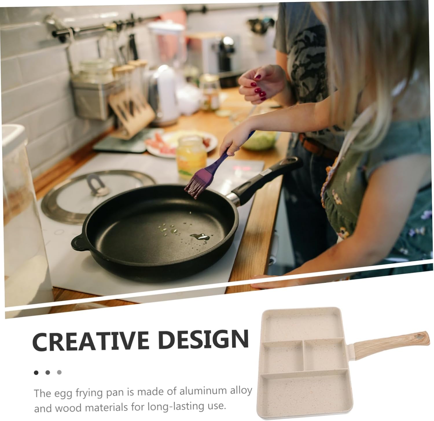 Nonstick Multi Function Steak Pan with Divided Grooves for Eggs and More Ergonomic Handle Frying Skillet for Home Kitchen Cooking Quick Even Heating and Easy Cleanup