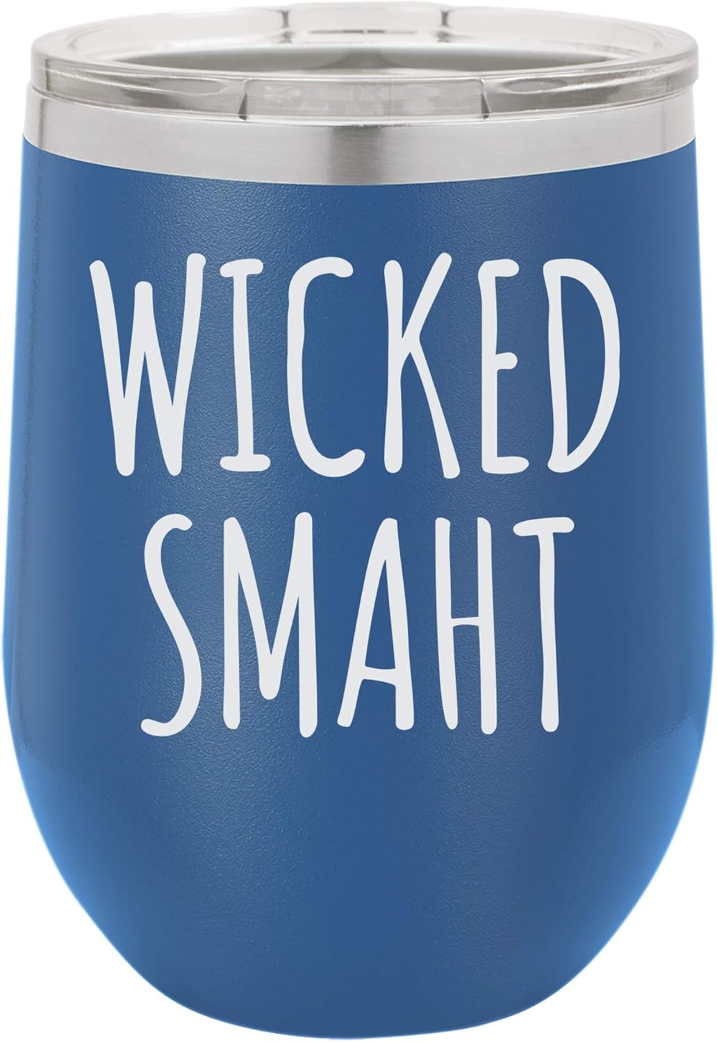 "Wicked Smaht" Funny Boston Saying Engraved Insulated Stainless Steel Wine Tumbler, 12 Oz., Navy