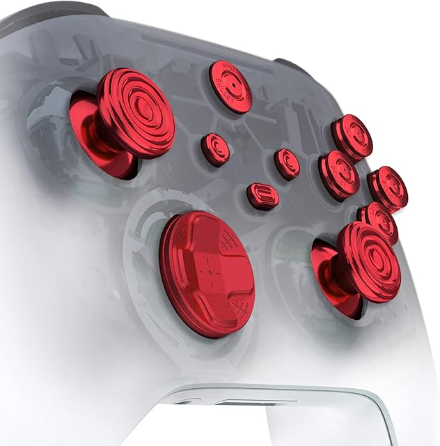 eXtremeRate 11 in 1 Custom Red Metal Buttons for Xbox Series X/S Controller, Aluminum Alloy Dpad Start Back Share Button, Replacement Thumbsticks, Home ABXY Bullet Buttons for Xbox Core Controller