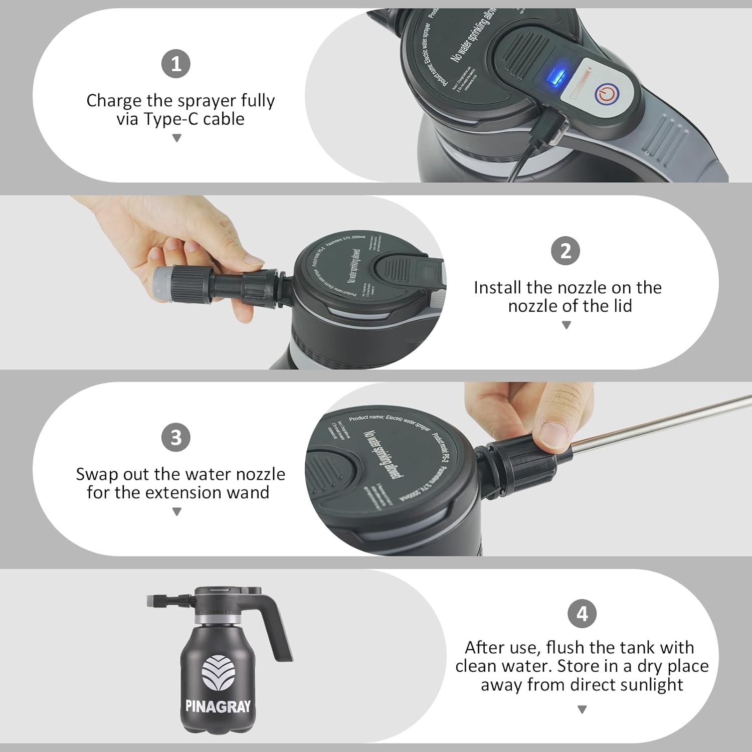 2L/0.5Gallon Electric Water Sprayer - Rechargeable Battery Powered Mister for Plants, Weeds, Cleaning & pet Cooling, Handheld Sprayer with Nozzle and Extension Wand