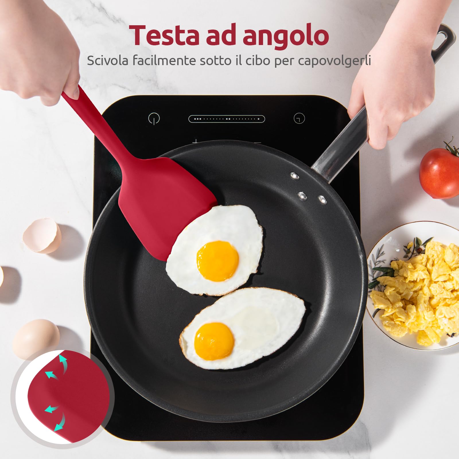 U-Taste Extra lunga spatola in silicone: Spatola da cucina solida e scanalata resistente al calore a 315 ℃, flipper da cucina per friggere pancakes di pesce (Rosso, 2 pezzi)