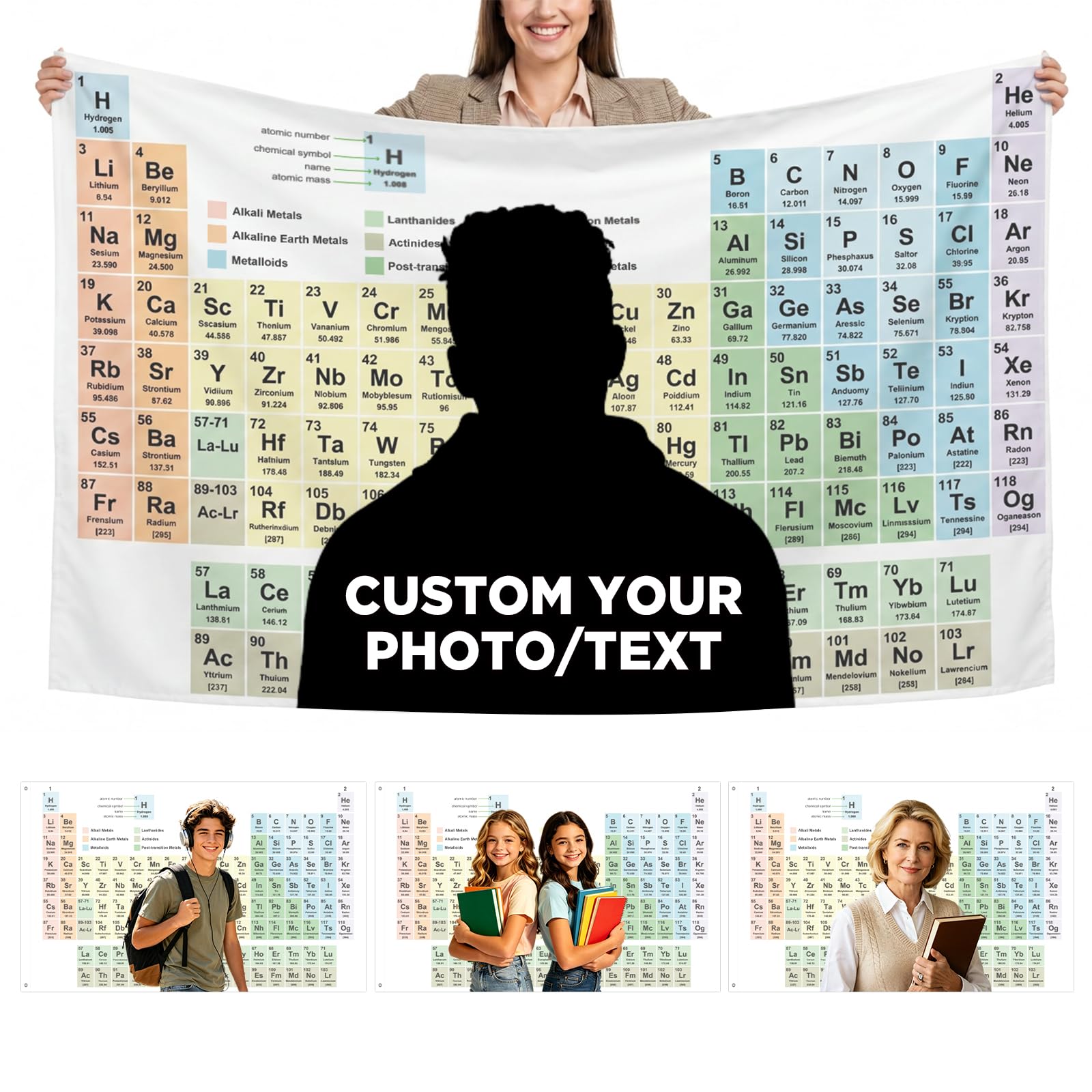 Custom Periodic Table Flag with Picture Text Personalised Chemistry Science Flag for College Dorm Bedroom - Create Personal Flag for Yourself Group Team - Great for Teacher gifts or Stocking Stuffers