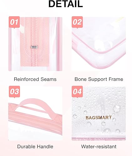 Miniatura 4 de BAGSMART - Bolsa de aseo aprobada por la TSA, organizador de cosméticos y maquillaje transparente, bolsa de viaje de tamaño de cuarto de galón para