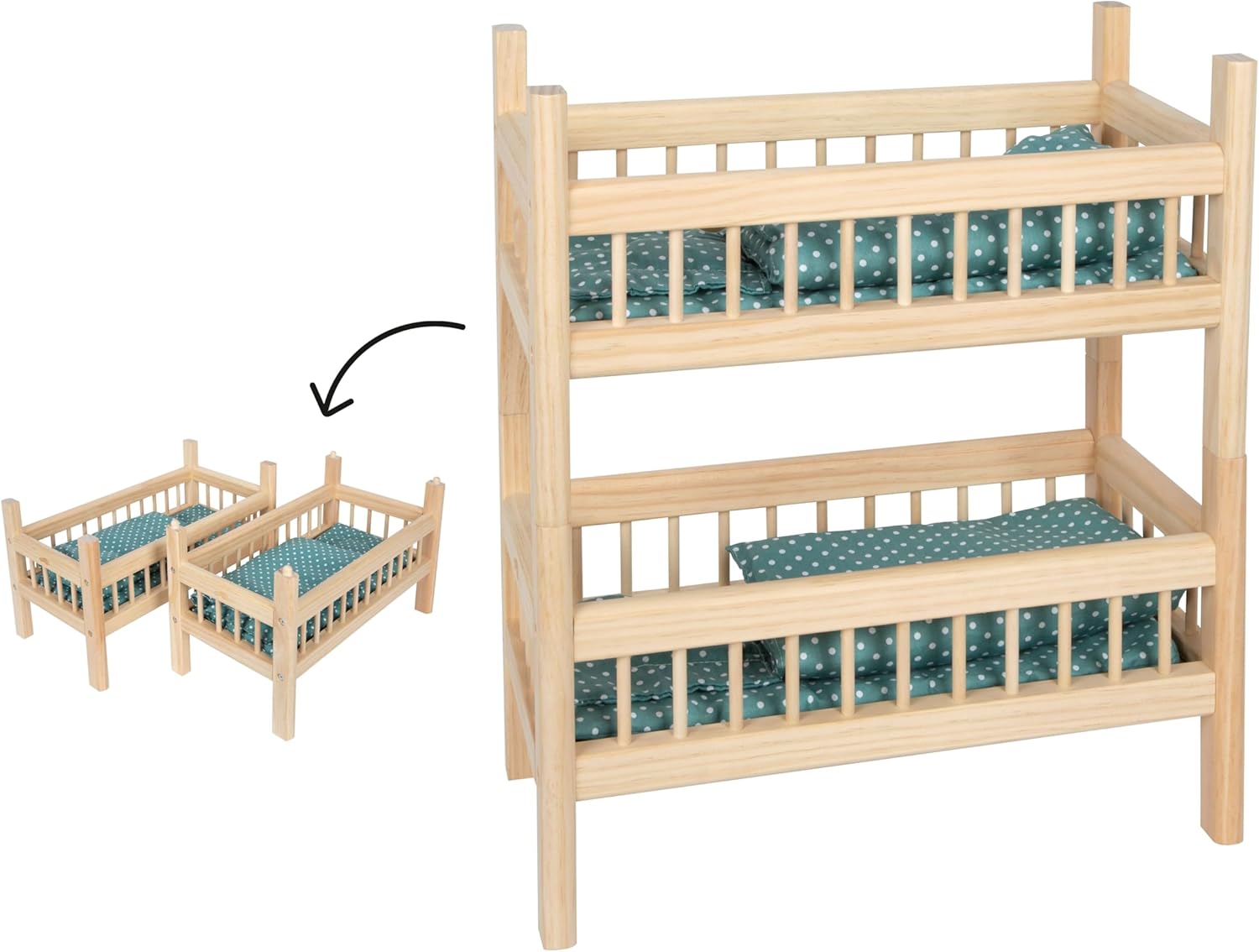 Small Foot Nature Dolls Bunk Bed 2 in 1 Wooden Bed with Cuddly Bedding from 3 Years 12822
