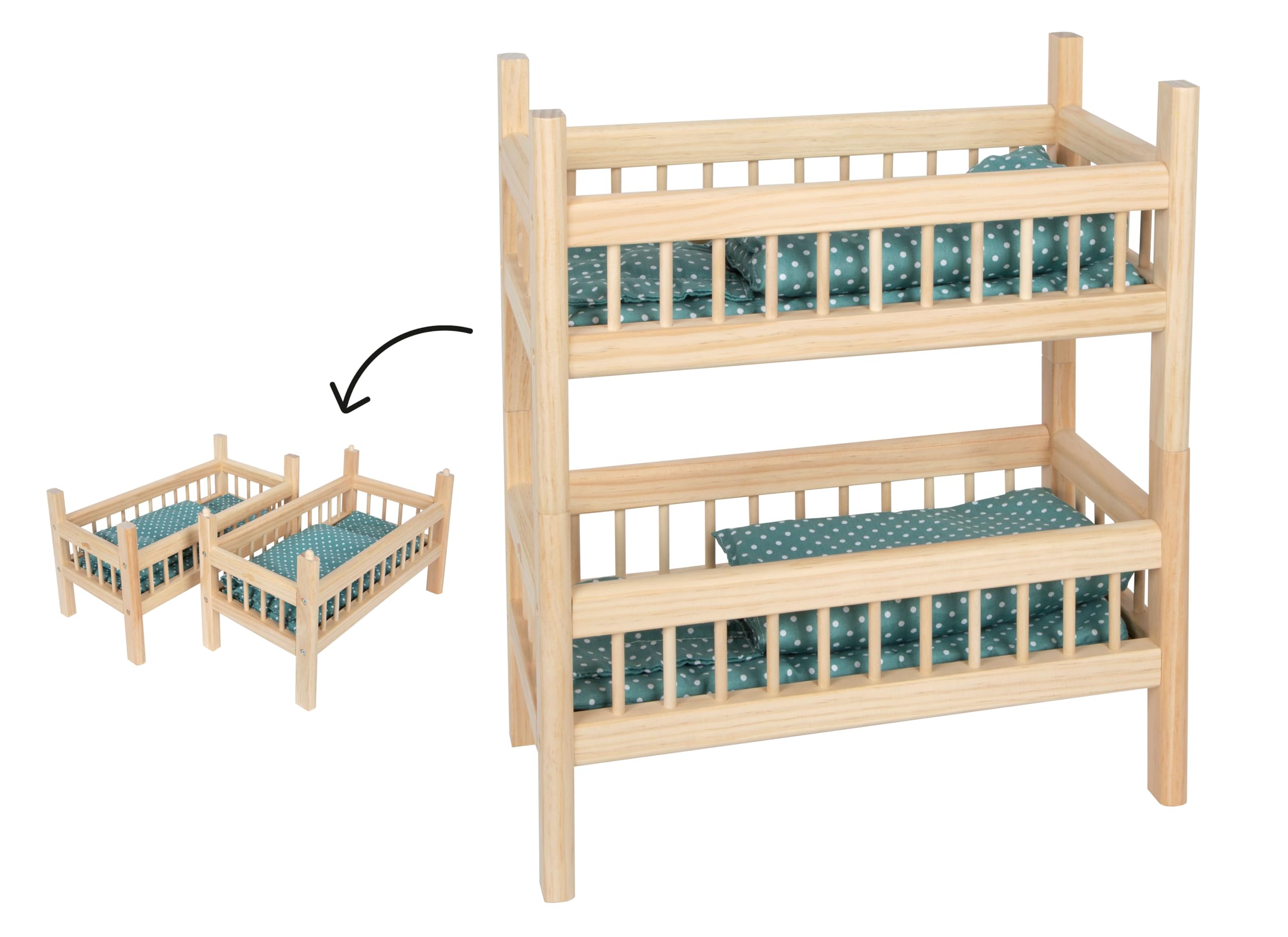 Small Foot Cama Alta muñecas Natural, Madera 2 en 1 Ropa de Cama niños de 3 años, 12822