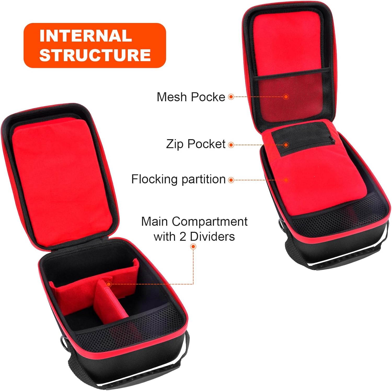 Hard Camera Case for DSLR/Mirrorless Cameras Compatible with Sony, Nikon, Canon, Pentax & More - with 2 Dividers, Mesh Pocket for Charger/Cables/Cards/Lens Accessories,Shoulder Strap Included