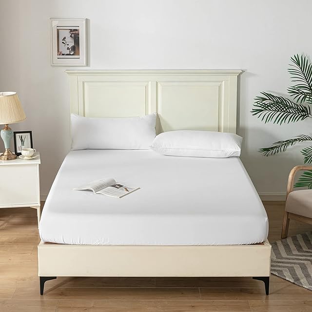 Good Nite Single Fitted Sheet Bed Sheets 25CM Extra Deep Pocket Soft and Breathable Fitted Bedding Sheets (White, Single)