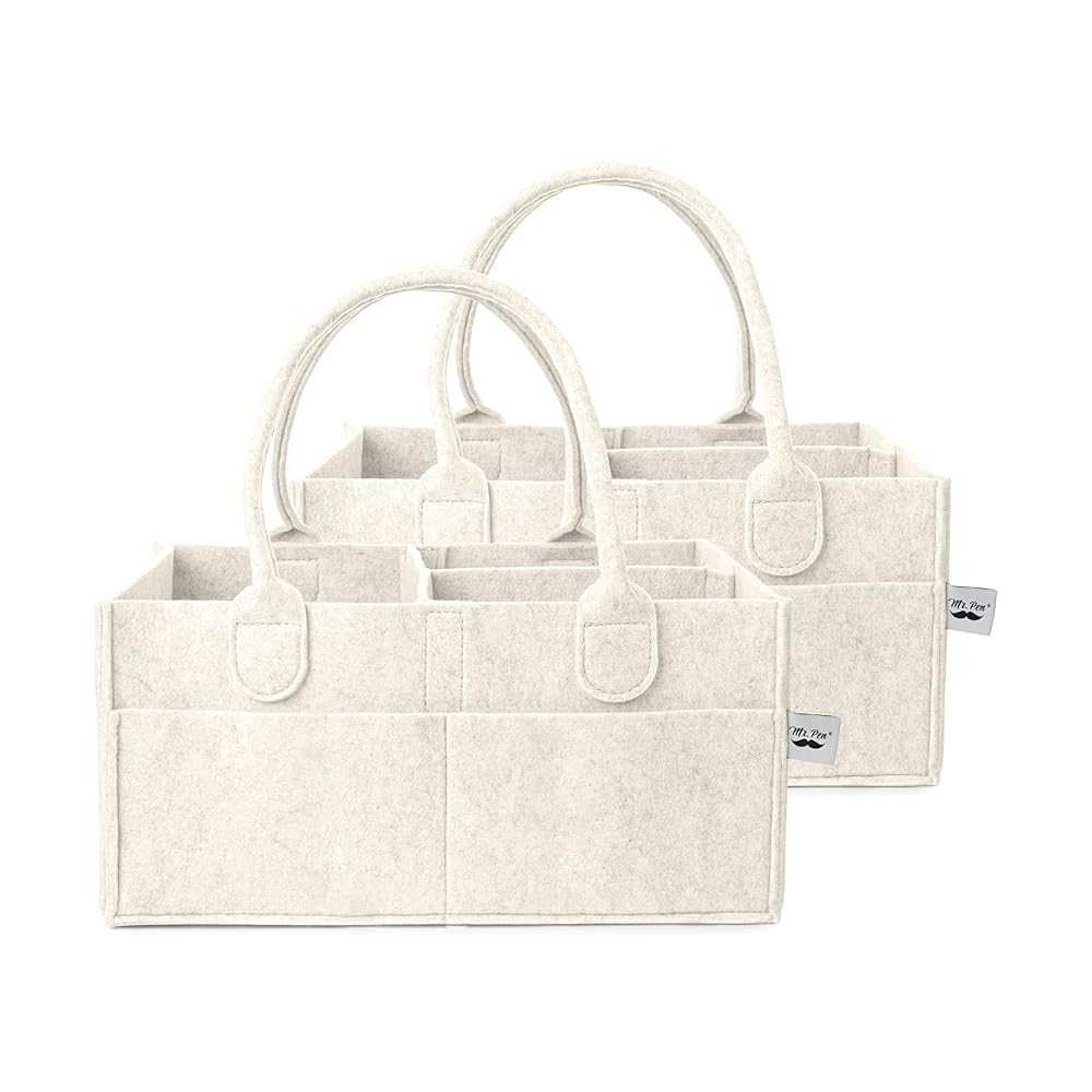 Mr. Pen- Baby Diaper Caddy Organizer, 2 Pack, Beige, Baby Caddy Organizer with Handle, Compact Size, Collapsible & Portable