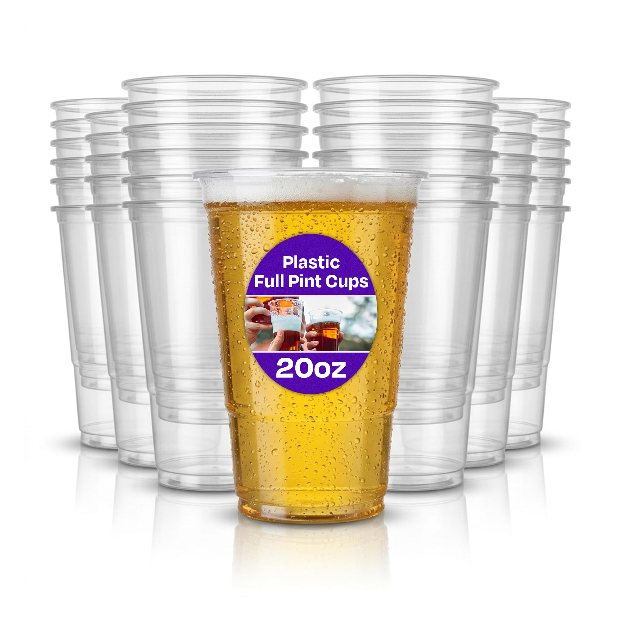 We Can Source It Ltd – 150 x Clear Strong Plastic Full Pint Cups - 20oz Disposable Beer Glasses Tumblers – 570ml BPA-Free Plastic Cocktail Glasses with CE Marking – Recyclable Tumblers for Parties